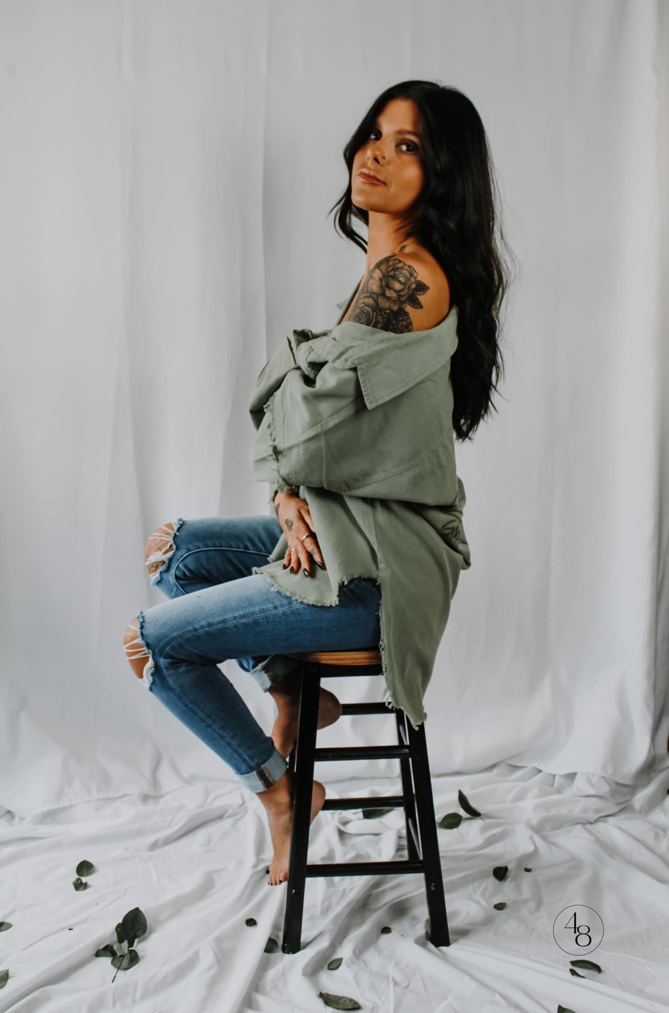 Solo portrait, budoir photography, backdrop photography, chair photography prop